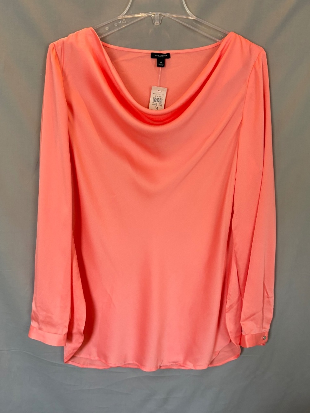Ann Taylor Long Sleeve Blouse with Draped Cowl Neck, Pink color Size M (NWT)